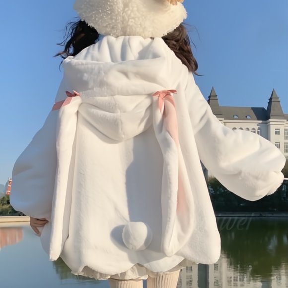 Bunny Hooded Sweater Coat | Women's Cute Sherpa Fuzzy Winter Warm Fleece #35 - Picture 2 of 9